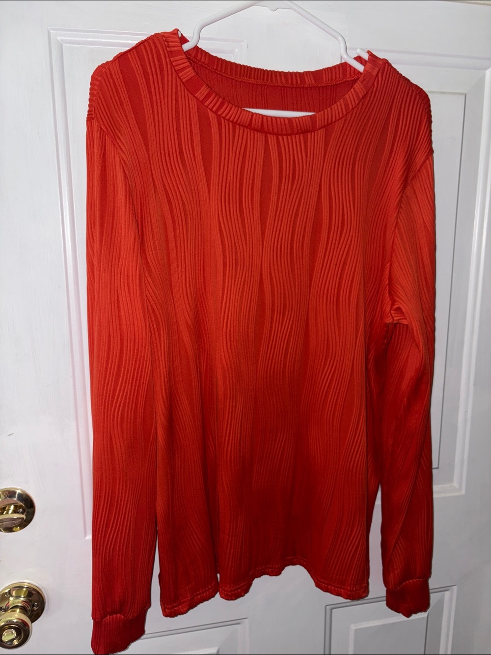 Women's Long-Sleeve Textured Crewneck Top - Red